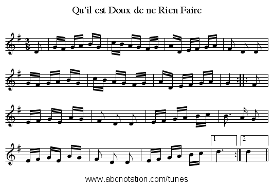 Qu'il est Doux de ne Rien Faire - staff notation