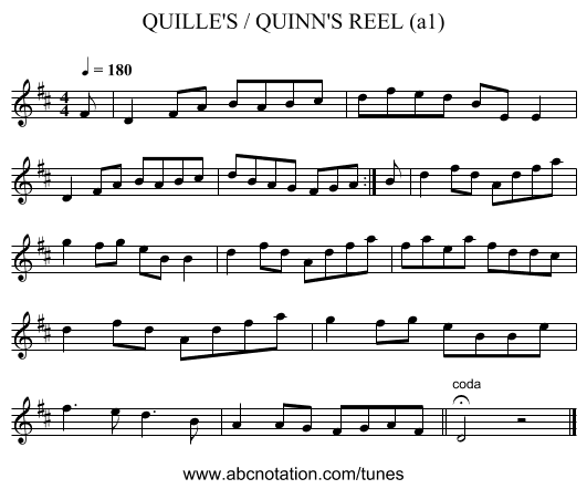QUILLE'S / QUINN'S REEL (a1) - staff notation
