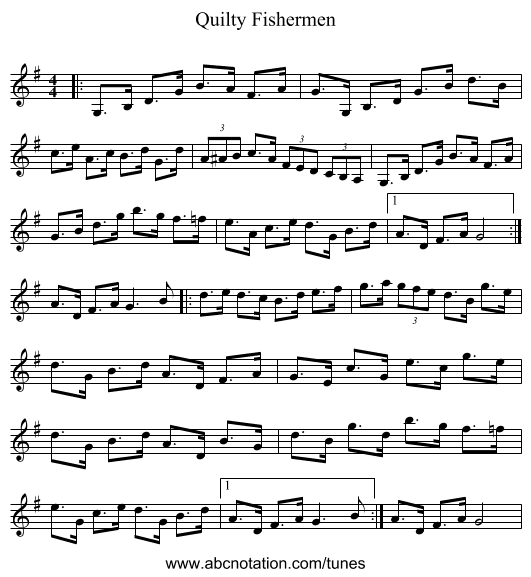 Quilty Fishermen - staff notation