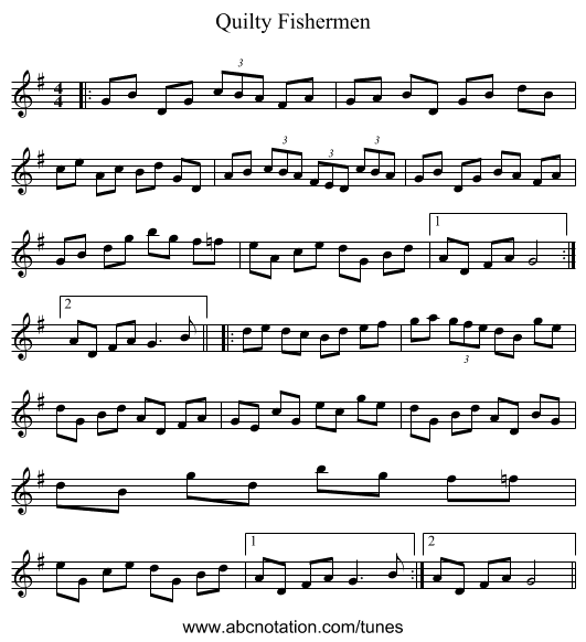 Quilty Fishermen - staff notation