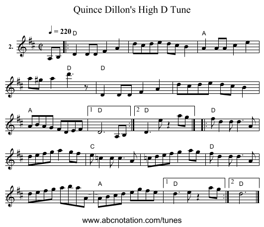 Quince Dillon's High D Tune - staff notation