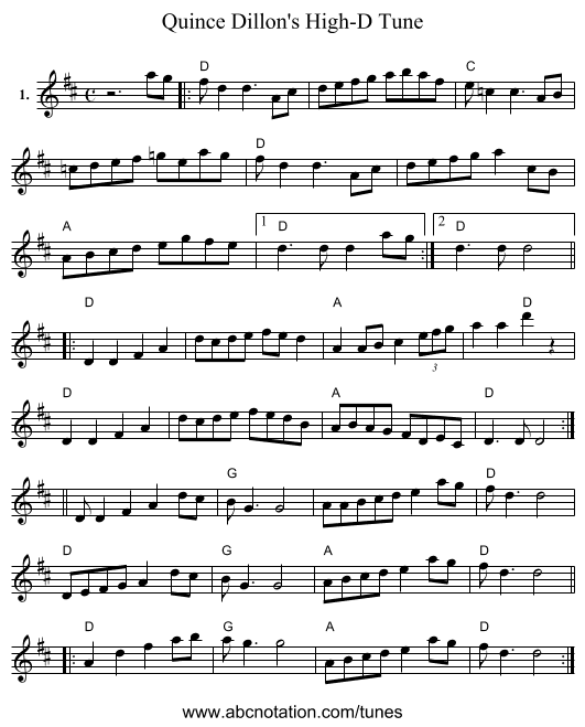 Quince Dillon's High-D Tune - staff notation
