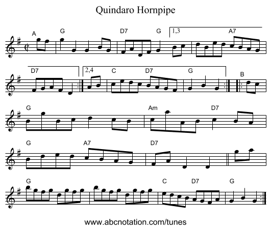 Quindaro Hornpipe - staff notation