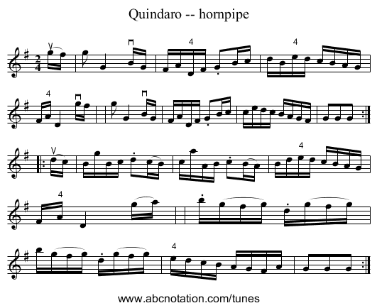 Quindaro -- hornpipe - staff notation