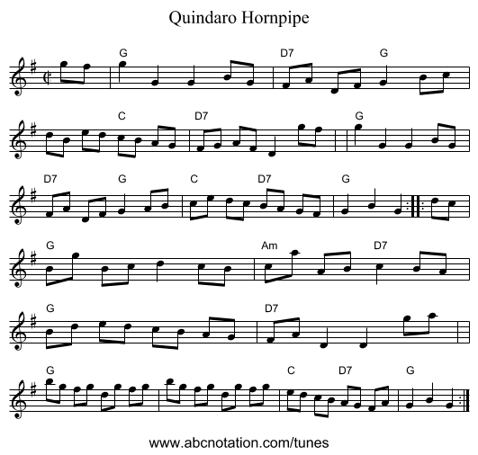 Quindaro Hornpipe - staff notation