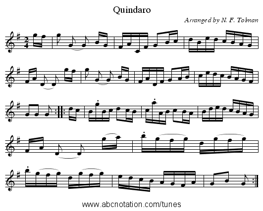 Quindaro - staff notation