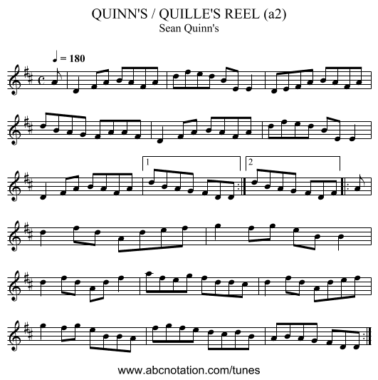 QUINN'S / QUILLE'S REEL (a2) - staff notation