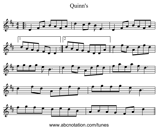 Quinn's - staff notation