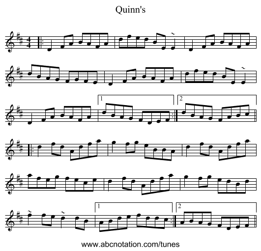 Quinn's - staff notation