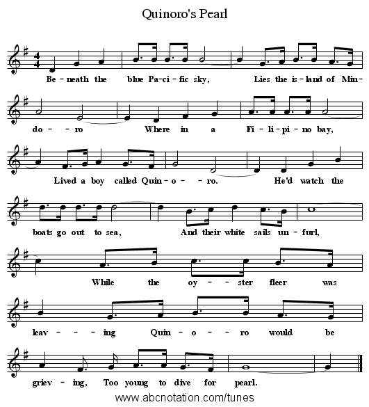 Quinoro's Pearl - staff notation