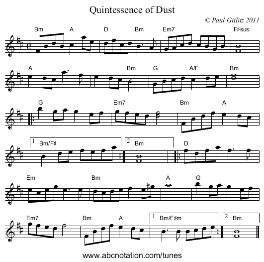 Quintessence of Dust - staff notation