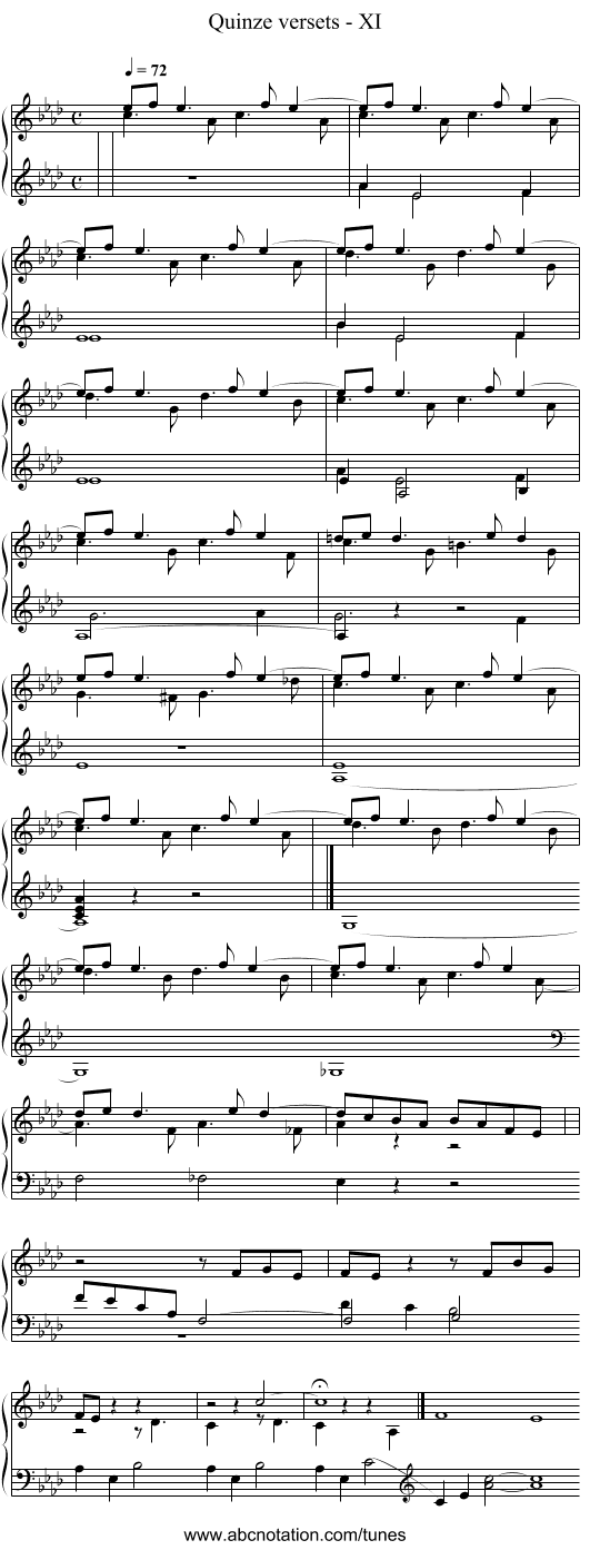 Quinze versets - XI - staff notation