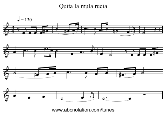 Quita la mula rucia - staff notation
