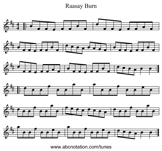 Raasay Burn - staff notation