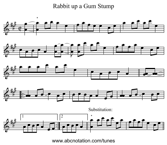 Rabbit up a Gum Stump - staff notation