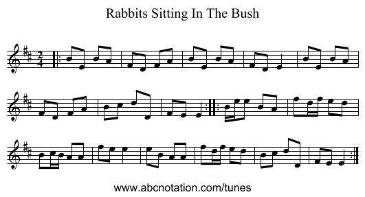 Rabbits Sitting In The Bush - staff notation