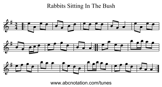 Rabbits Sitting In The Bush - staff notation