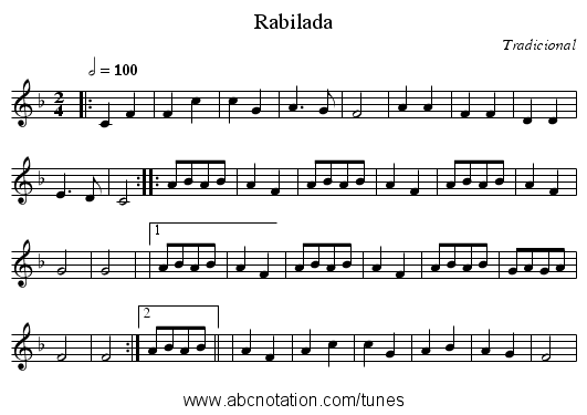 Rabilada - staff notation