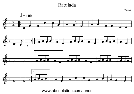 Rabilada - staff notation