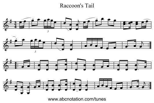 Raccoon's Tail - staff notation
