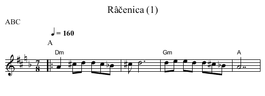 R&acirc;čenica (1) - staff notation
