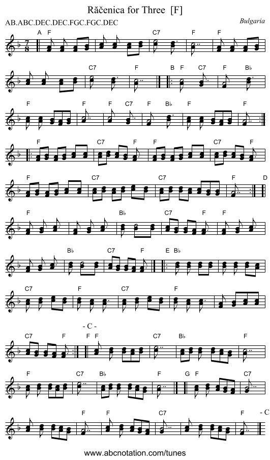 R&abreve;čenica for Three  [F] - staff notation