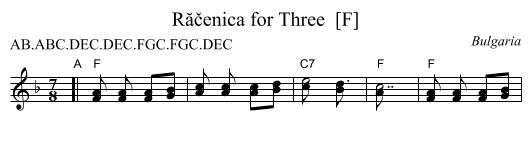 R&abreve;čenica for Three  [F] - staff notation
