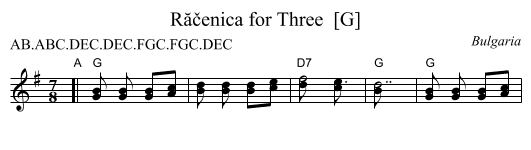 R&abreve;čenica for Three  [G] - staff notation