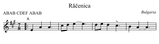 R&abreve;čenica - staff notation