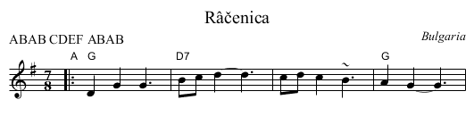 R&acirc;čenica - staff notation