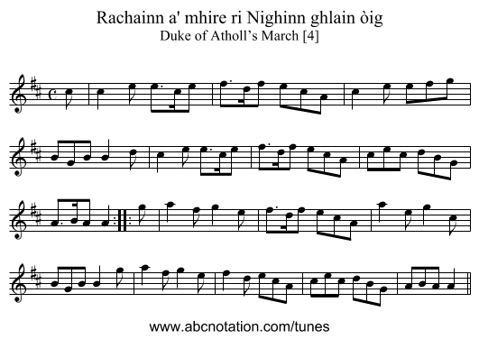 Rachainn a' mhire ri Nighinn ghlain òig - staff notation