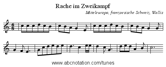 Rache im Zweikampf - staff notation