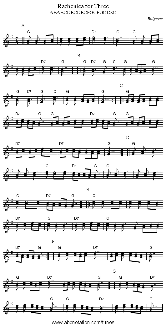 Rachenica for Three - staff notation