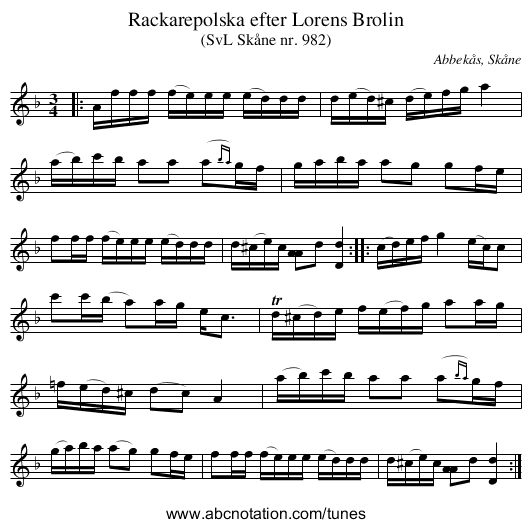 Rackarepolska efter Lorens Brolin - staff notation
