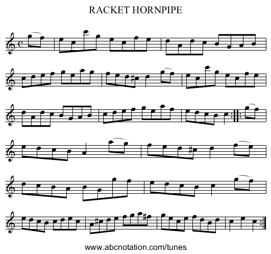 RACKET HORNPIPE - staff notation