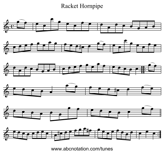 Racket Hornpipe - staff notation