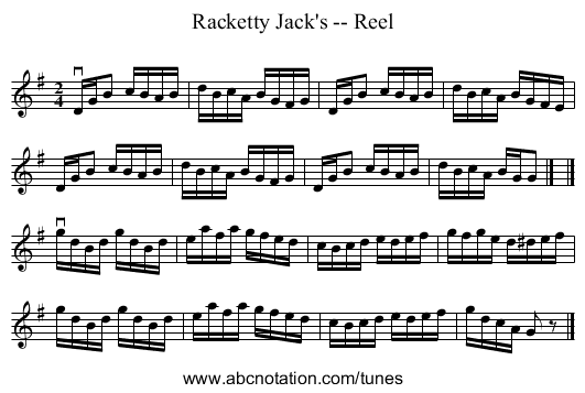 Racketty Jack's -- Reel - staff notation