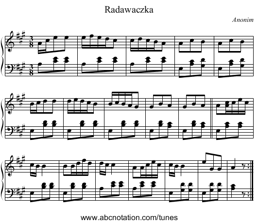 Radawaczka - staff notation