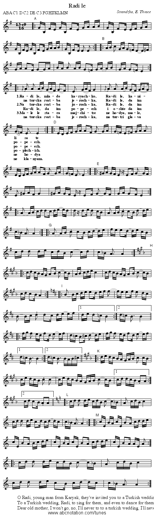 Radi le - staff notation