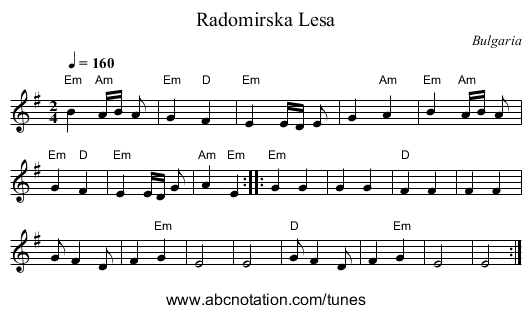 Radomirska Lesa - staff notation