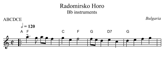 Radomirsko Horo - staff notation