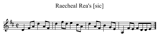 Raecheal Rea's [sic] - staff notation