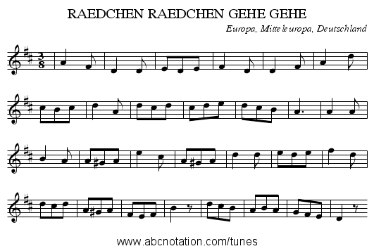 RAEDCHEN RAEDCHEN GEHE GEHE - staff notation