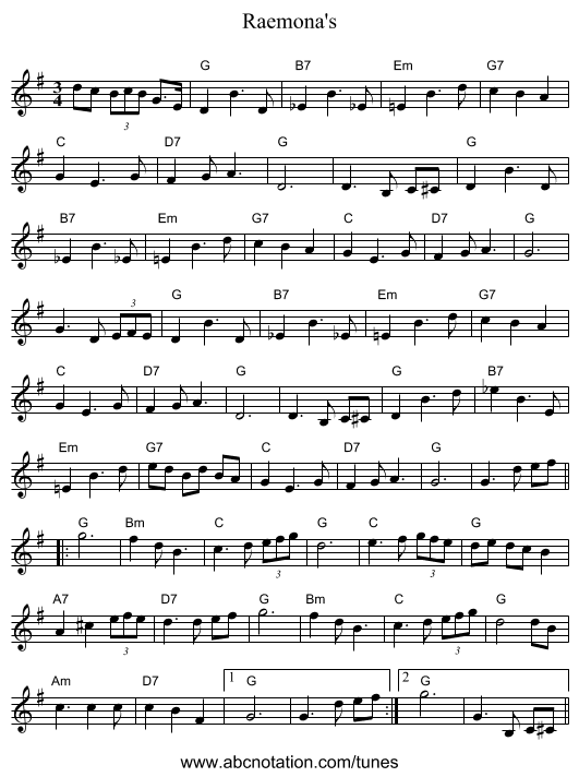 Raemona's - staff notation