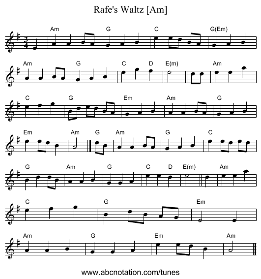 Rafe's Waltz [Am] - staff notation