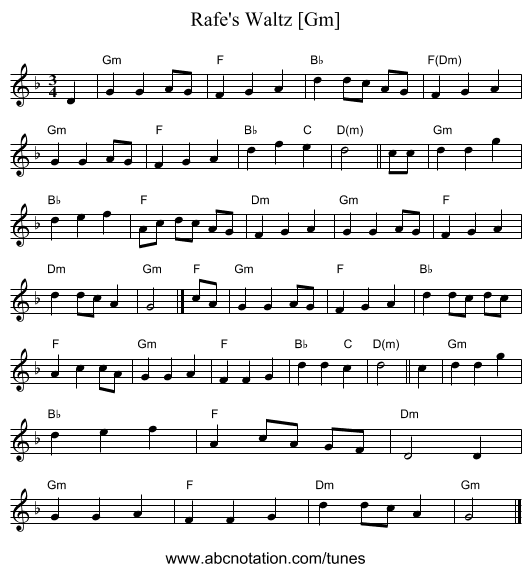 Rafe's Waltz [Gm] - staff notation
