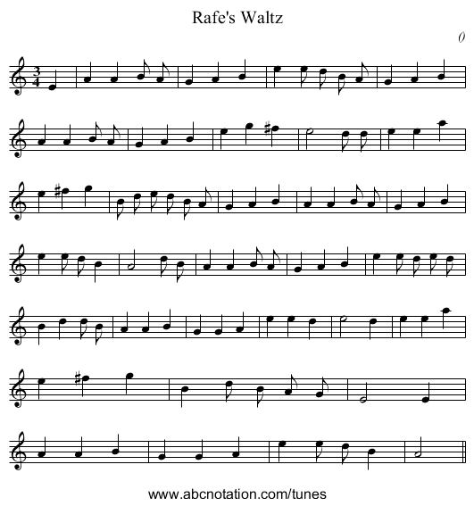 Rafe's Waltz - staff notation