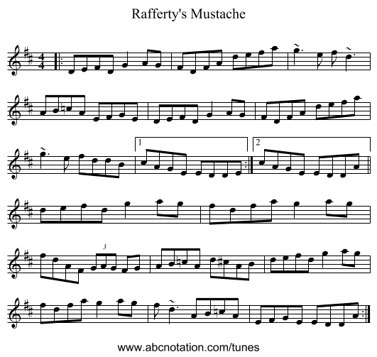 Rafferty's Mustache - staff notation