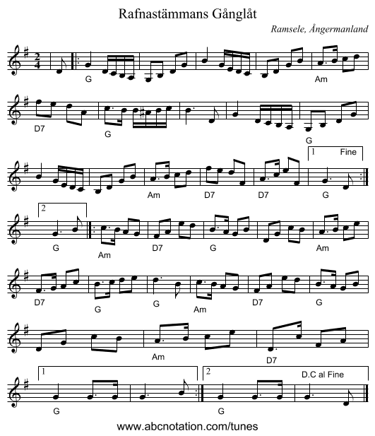 Rafnastämmans Gånglåt - staff notation