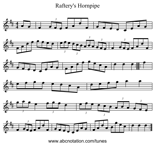 Raftery's Hornpipe - staff notation